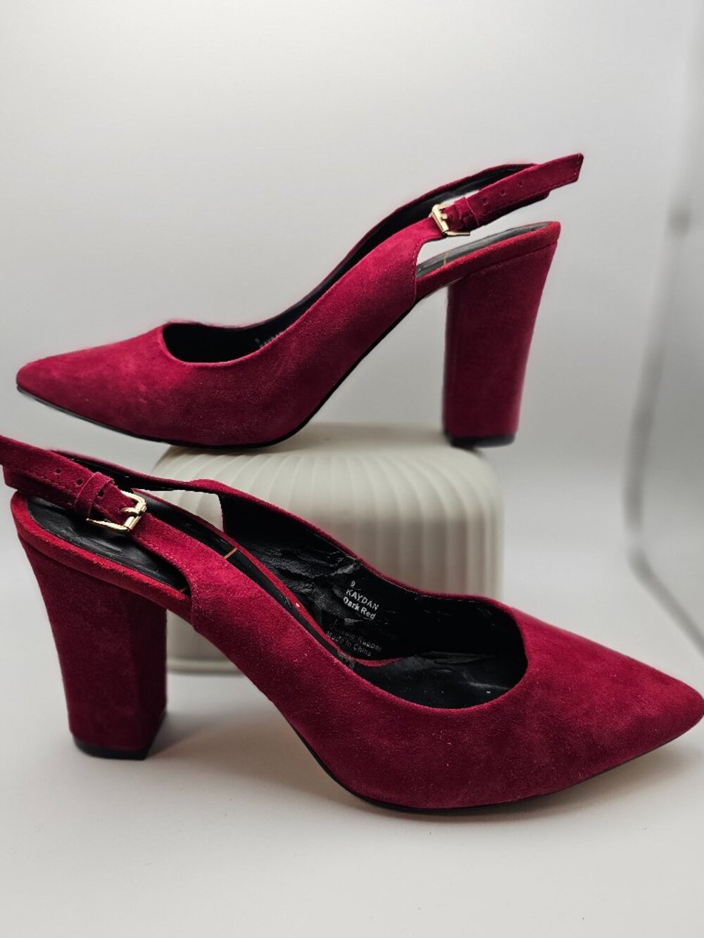 Sole Society “Kaydan” Dark Red Suede Block Heel Ankle‑Strap Pumps – Size 9
